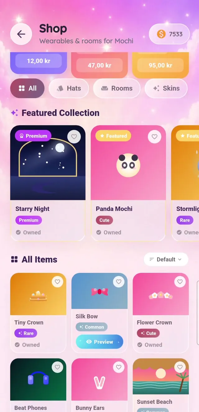 Shop with featured rooms and skins